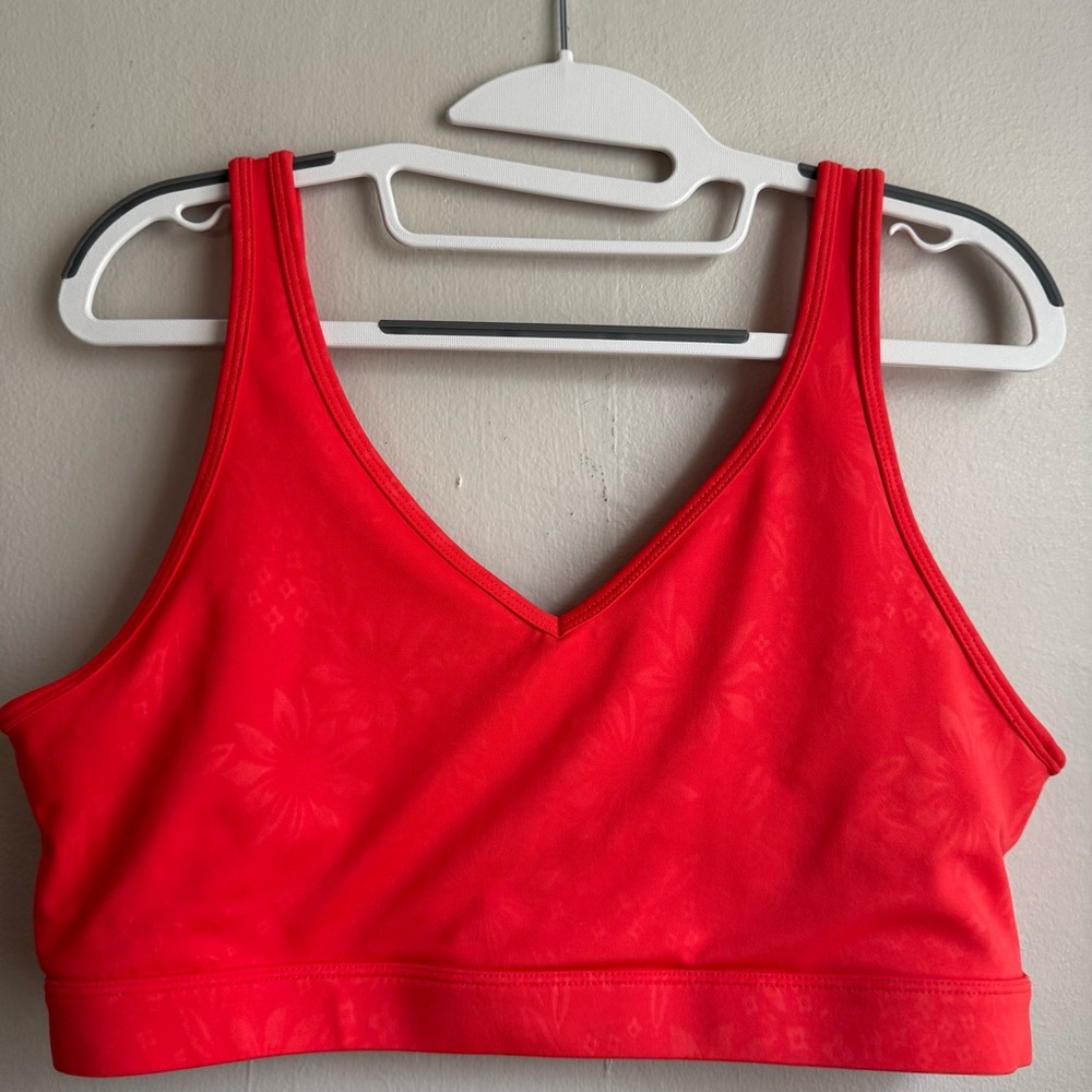 Zyia Active Red/ Orange Floral Jacquard Sports Bra Keyhole Back